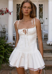 Ivory Ruffle-Trim Mini Dress