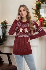Christmas Gingerbread Man Polka Dot Cute Color Block Sweater