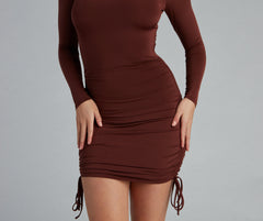 Ruched Babe Long Charming Sleeve Mini Dress Casual Dresses