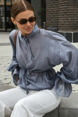 Ruffled Sleeve Tencel Blouse