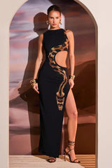 Snake Print Hollow Out Midi Dress