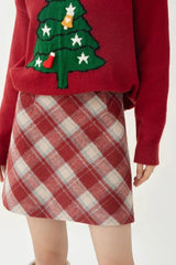 High Waist Tartan Mini Christmas Skirt