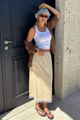 Lace Trim Straight Maxi Skirt