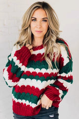 Christmas Chic Christmas Striped Color Block Sweater