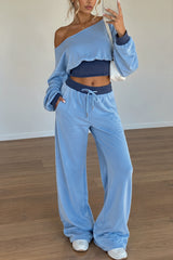 Off Shoulder Cropped Sweatshirt Pants Set