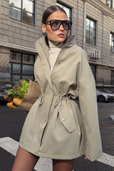 Drawstring Waist Cotton Trench Coat