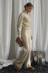 Cable Knit Zip Top Straight Pants Set