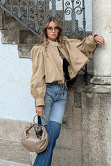 Gathered Shoulder Balloon Sleeve Jacket