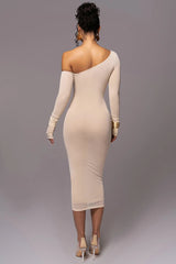 Diagonal Collar Mesh Midi Dress