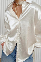 Apricot Pearlescent Satin Chic Chillax French Blouse