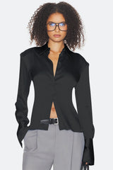 Fitted Tie Waist Long Sleeve Blouse