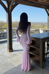 Lace Off Shoulder Bell Sleeve Maxi Dress