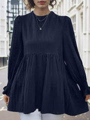 Lantern Long Sleeve Pleated Blouse Casual Blouse Dark Blue / S blouse-250126