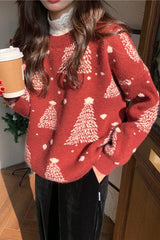 Color Block Snowflake Christmas Tree Pattern Knit Sweater