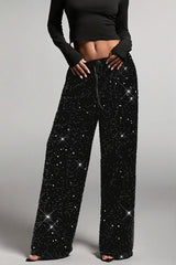 Sequin Drawstring Wide Leg Pants
