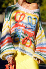 Color Block Striped Pullover Knit Sweater