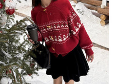 Sweet Christmas Horn Button Cardigan Cardigan-241208