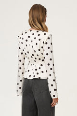 Polka Dot V Neck Fitted Blouse