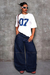 Raw Hem Multi Pocket Cargo Wide Leg Jeans