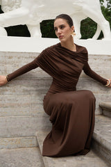Asym Neck Knit Long Sleeve Maxi Dress