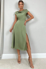 Silk-Like Satin Slit Maxi Silk Dress