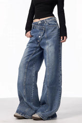 Asymmetrical Button Wide Leg Jean