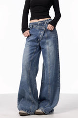 Asymmetrical Button Wide Leg Jean