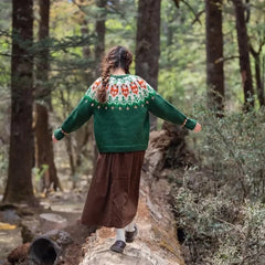 Handmade Thick Warm Vintage Fair Isle Nordic Green Cardigans Christmas Sweater Sweaters-L
