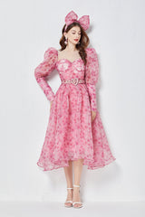 Light Luxury Slim Puff Sleeve Bright Silk Yarn Oversized Puff Dress