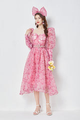 Light Luxury Slim Puff Sleeve Bright Silk Yarn Oversized Puff Dress