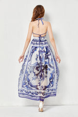 Strap Backless Pleated High Waist Slim Dress Tencel Dress