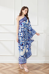 Asymmetric Design Slant Shoulder Print Loose Dress