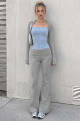 Contrast Raglan Top and Flare Pants Set