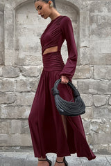 Ruched Hollow Long Sleeve Maxi Dress