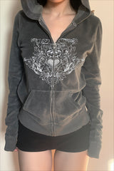 Vintage Heart Graphic Fitted Zip Hoodie