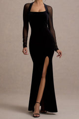 Mesh Panel Split Maxi Dress