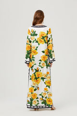 Fall Button Floral Elegant A Line Maxi Dress