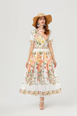 Floral Short Sleeve A Line Elegant Dress