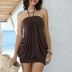 Solid Color Halter Tube Top High Waist Dress