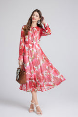 Gorgeous Red Flower Print Elegant High End Dress Sling Set