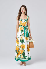 Printed Three Dimensional Chest Pad Sling Dress Slim Fit High Waist Large Swing Dress