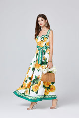 Printed Three Dimensional Chest Pad Sling Dress Slim Fit High Waist Large Swing Dress