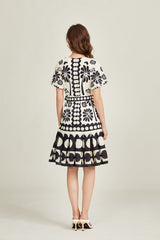 Elegant Crew Neck Short Sleeve Belted A Line Dress