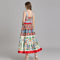 Elegant Printed Sleeveless A Line Maxi Dress