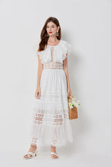 Cool Cotton Stitching Lace Hollow Dress Sleeve Dress