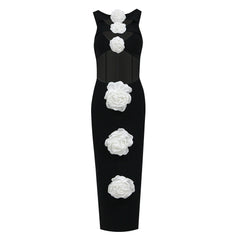 Floral Slim Fit Slimming Bandage Dress Niche Hollow Out Cutout Sleeveless Dress