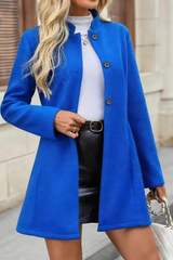 Elegant Stand Collar Buttoned A-Line Slim Long Sleeve Christmas Outerwear