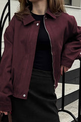 Slim Fit Burgundy Suede Jacket