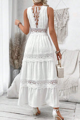 V Neck Lace Patchwork Sleeveless Boho Dress