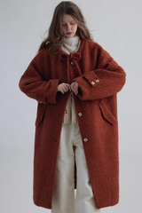 Bow Tie Waist Loose Slim Wool Blend Christmas Outerwear